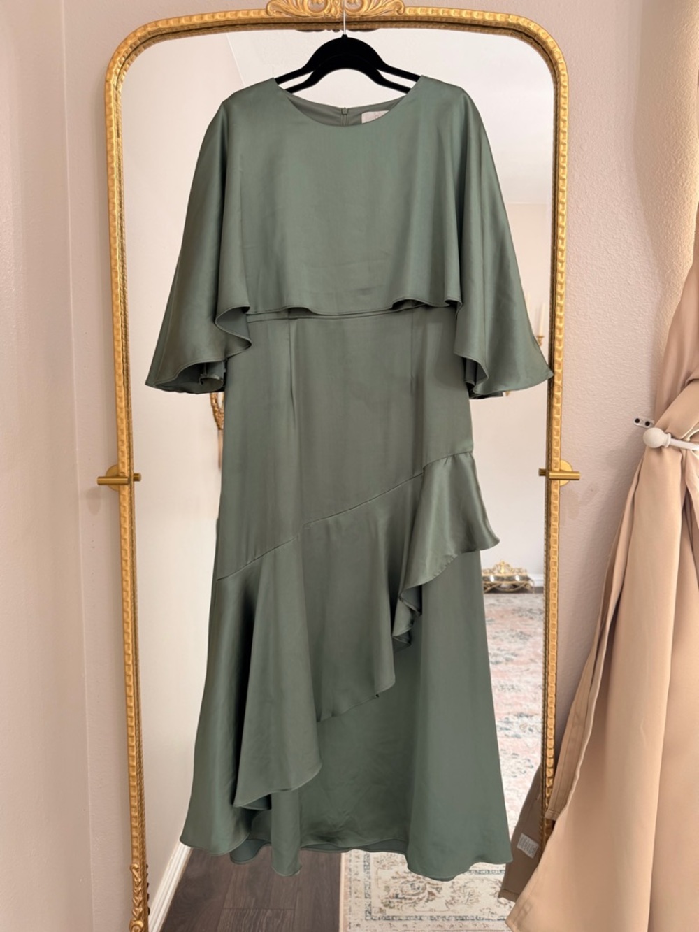 Dainty Jewells Olive Green Ruffle-Trim Midi Dress